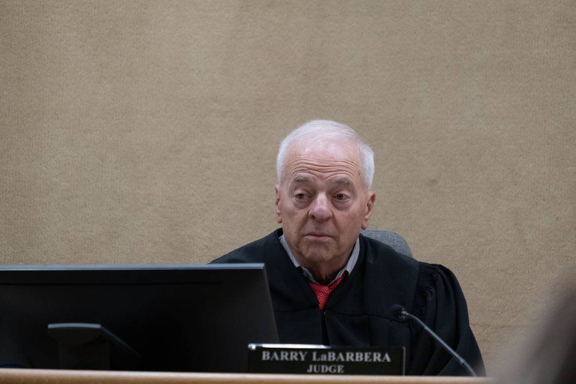 San Luis Obispo Superior Court Judge Barry LaBarbera oversees the murder trial against Stephen Deflaun on March 27, 2023 in San Luis Obispo Superior Court.