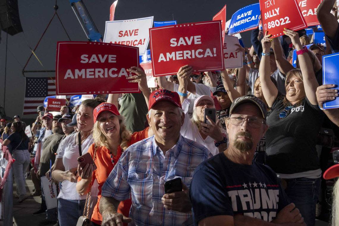 Republican supporters at the Save America Rally for Former President Donald Trump at the Minden Tahoe Airport in Minden, Nev. on Saturday.