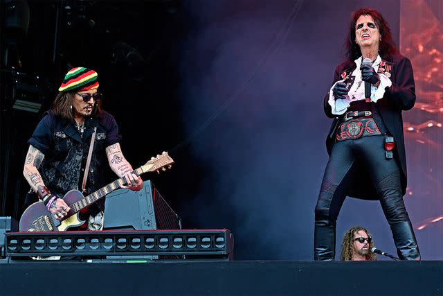 <p>Didier Messens/Redferns</p> Johnny Depp and Alice Cooper from Holllywood Vampires perform at the Pinkpop festival on June 17, 2023 in Landgraaf, Netherlands.