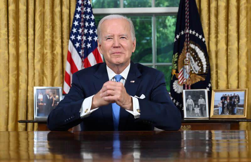 U.S. President Biden delivers a speech about bipartisan legislation that lifts federal government's $31.4 trillion debt ceiling