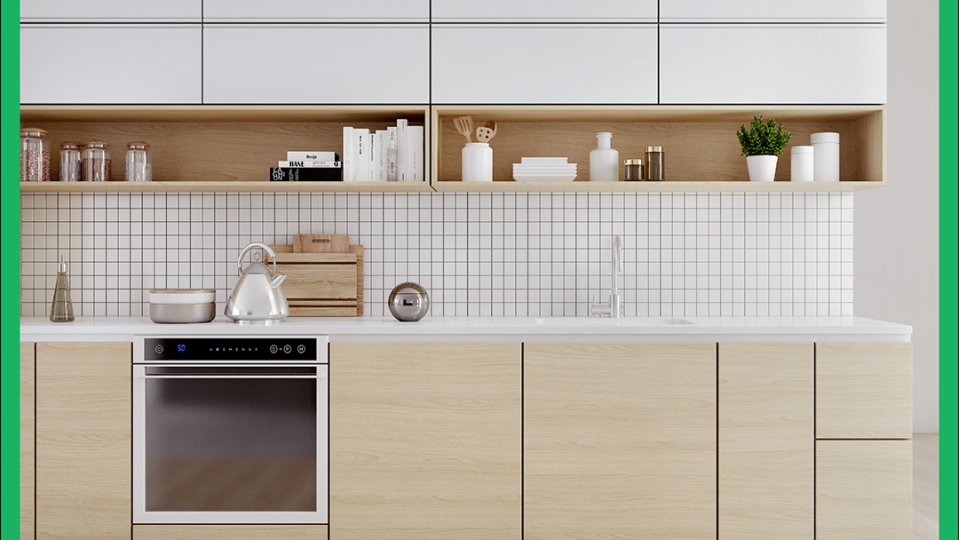 a kitchen with white cabinets