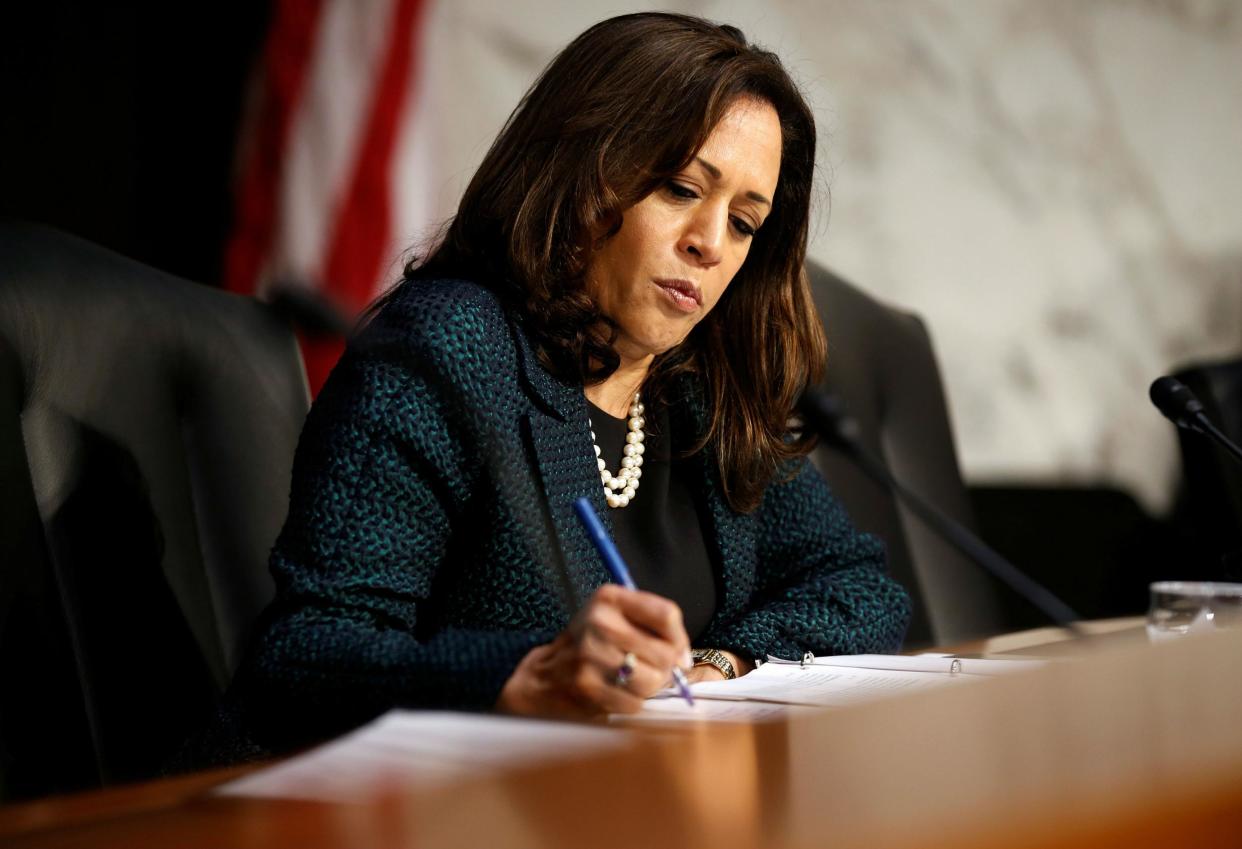 Senator Kamala Harris - seen here in Washington, DC on June 21, 2017 - could be one of the beneficiaries of California changing its elections calendar: REUTERS/Joshua Roberts