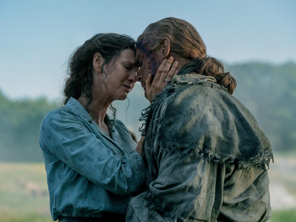 Claire Fraser (Caitríona Balfe) and Jamie Fraser (Sam Heughan) in "Outlander" season seven.