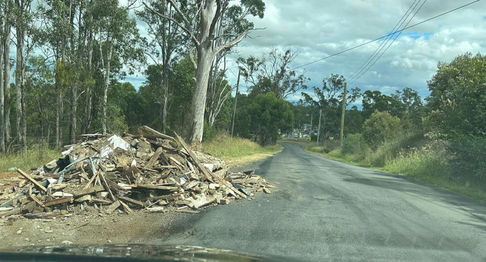 A pile of building rubbish dumped on side of road on Flynn Avenue in Austral, Western Sydney. 