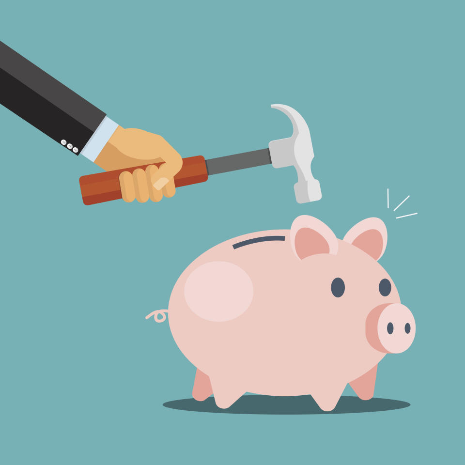 Breaking the piggy bank - vector illustration