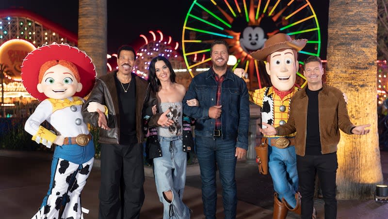 "American Idol" judges Lionel Richie, Katy Perry, Luke Bryan and "Idol" host Ryan Seacrest. The "American Idol" top five travel to Disney World with guest mentor Kane Brown before performing for the chance to reach the "American Idol" finale.