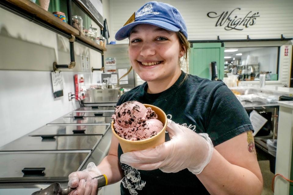 Wright's Creamery at the Farm Fresh Food Hub in Providence serves cow to cup, or cone ice cream. Kya Boissel served up some Black Raspberry Oreo.