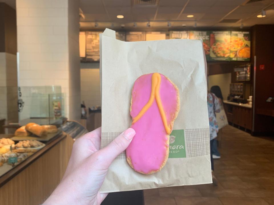 A flip-flop-shaped sugar cookie from Panera