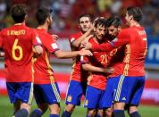 Football Soccer - Spain v Liechtenstein - World Cup 2018 Qualifying European Zone - Group G- Reino de Leon stadium, Leon, Spain - 5/9/16 Spain's David Silva (3rd R) celebrates his goal with teammates. REUTERS/Eloy Alonso