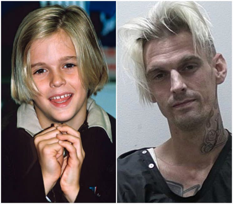 Aaron Carter cuando despuntaba en la escena pop y su realidad actual. . (Foto de Brian Rasic/Getty ImagesHabersham Co Sheriff Office/Getty Images).