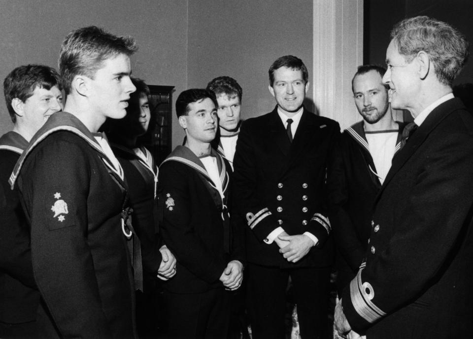 Eaton, right, with able seamen involved in the Zeebrugge ferry rescue - Mike Walker