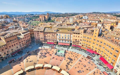 A overview of Piazza del Campo, the central square, in Siena - Credit: Getty