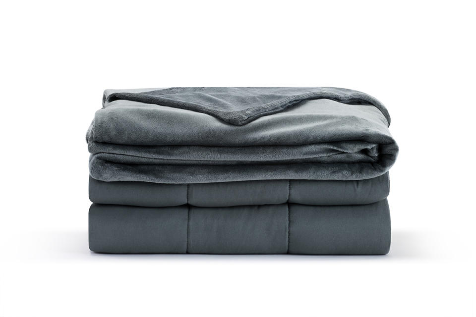 folded grey weighted blanket 