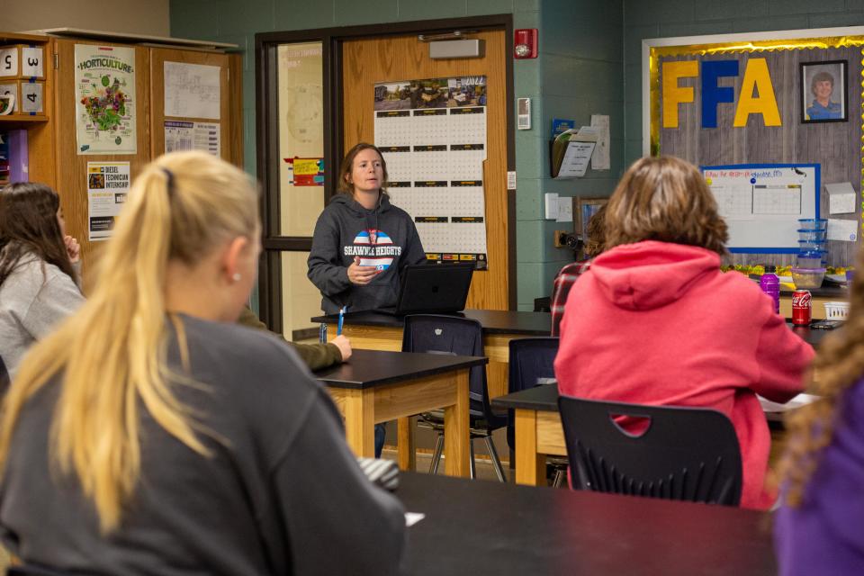 More than 100 Shawnee Heights High School students are enrolled in agriculture pathway classes, taught by Sara Gillespie, this year.