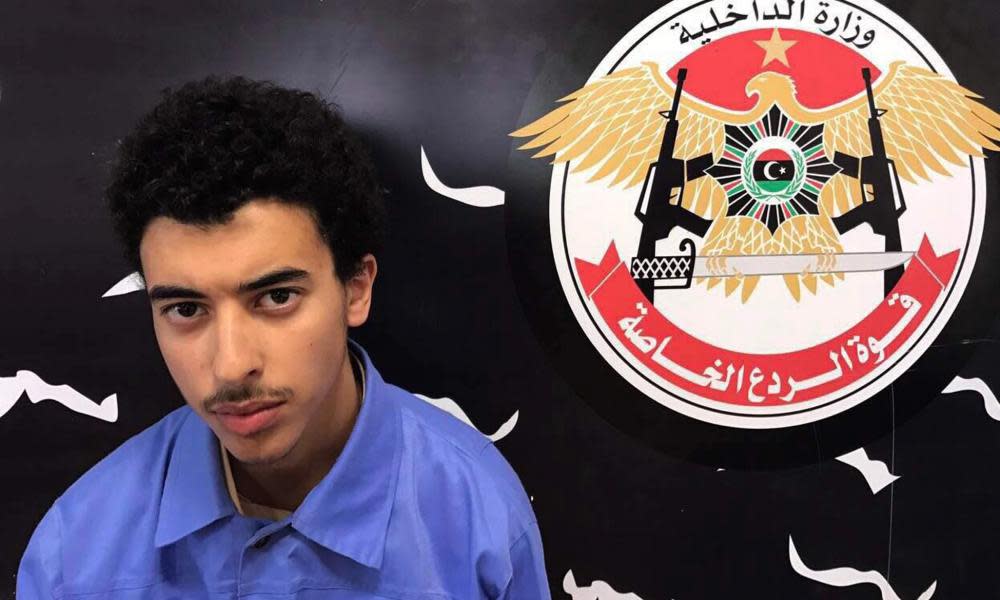 Hashem Abedi appears inside the Tripoli-based Special Deterrent anti-terrorism force unit after his detention in Tripoli.