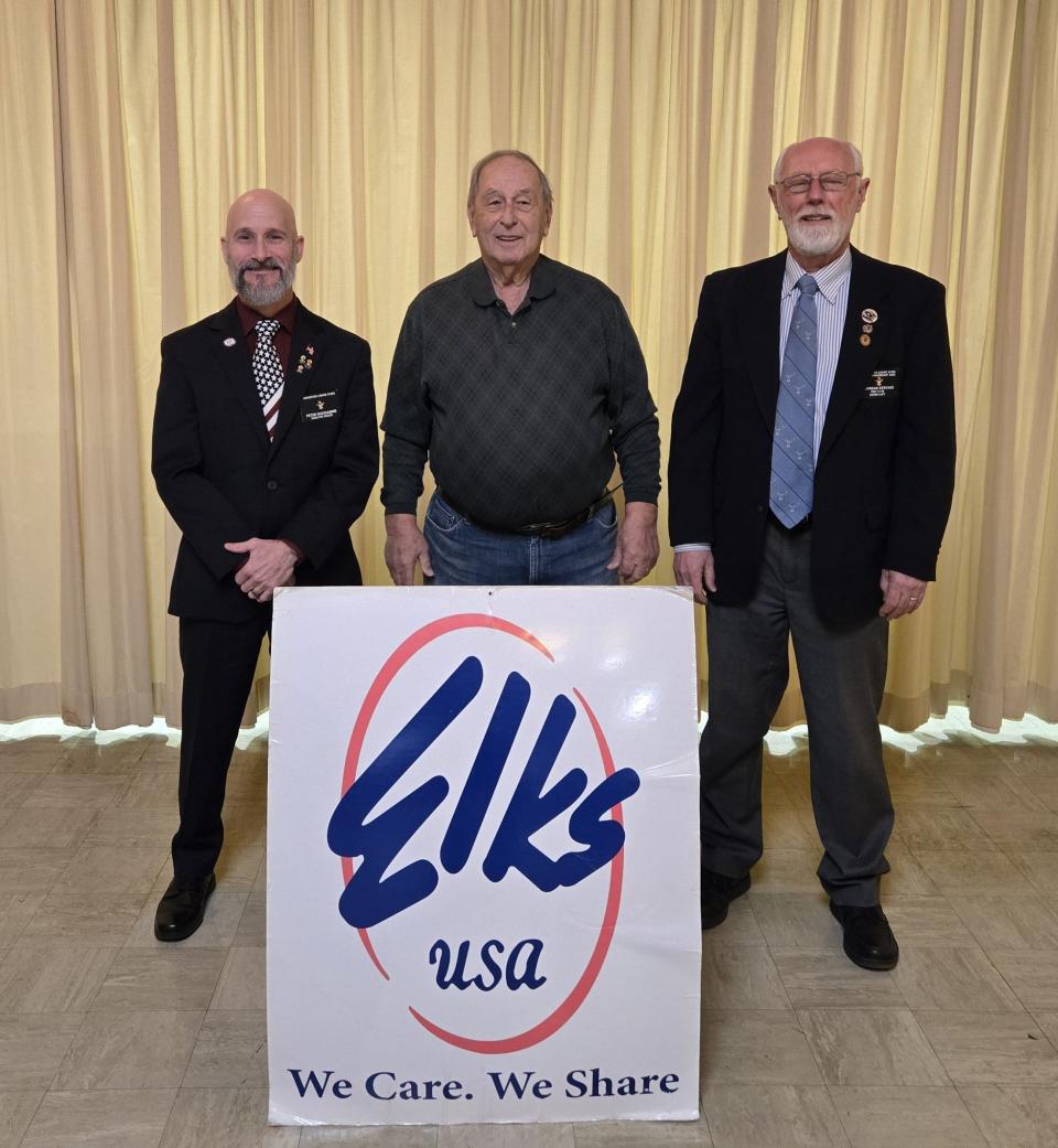 From left to right are Peter Ducharme, Exalted Ruler, Rochester Elks; Henry Martino, (SHP) Representative and Norman Gervais, PER, Lodge Secretary and Elks National Foundation Chairman.