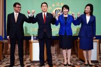 Candidates for the presidential election of the ruling Liberal Democratic Party pose for photographers prior to debate session held by Japan National Press club