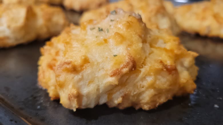 Close-up shot of a Cheddar Bay Biscuit