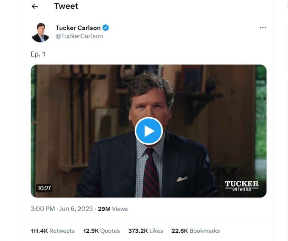 'Tucker Carlson on Twitter,' Views, Likes, Retweets and Bookmarks