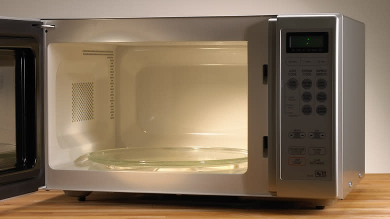 microwave oven with door open
