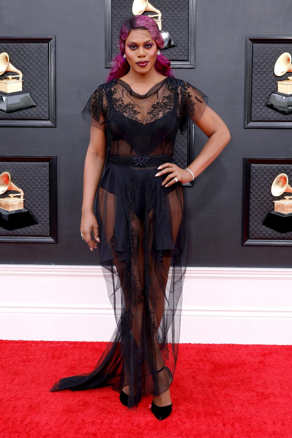 Laverne Cox attends the 2022 Grammy Awards.