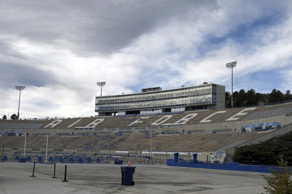 The football stadium at the United States Air Force Academy in Colorado Springs, Colo., on Wednesday, Nov. 23, 2022. (AP Photo/Thomas Peipert)
