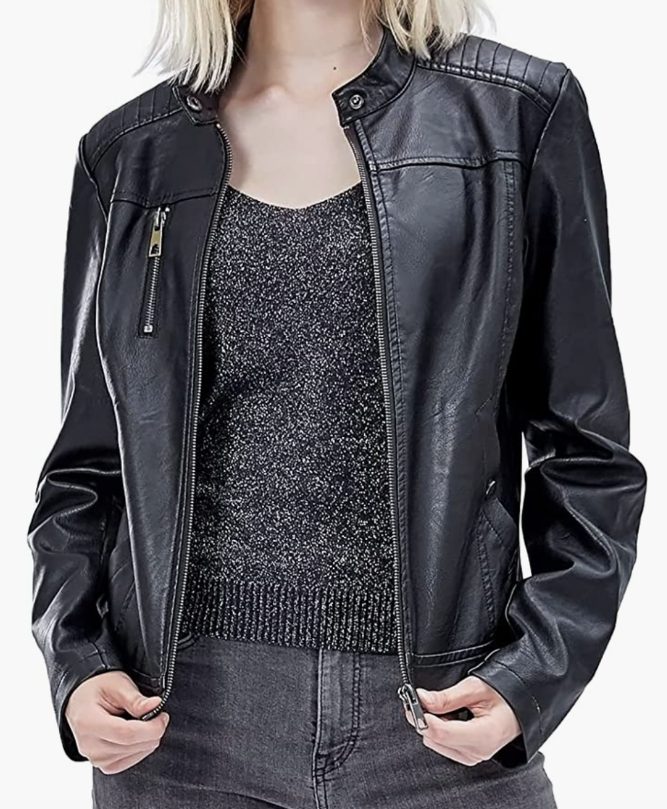 23) Fahsyee Women's Faux Leather Jacket