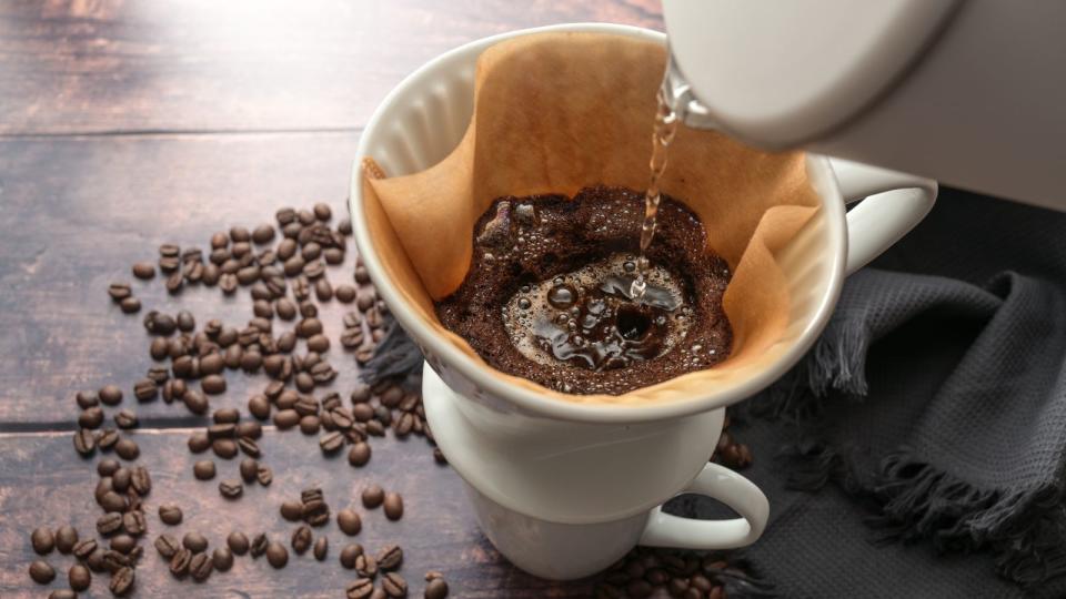 A pour-over coffee maker making coffee from a birdseye view
