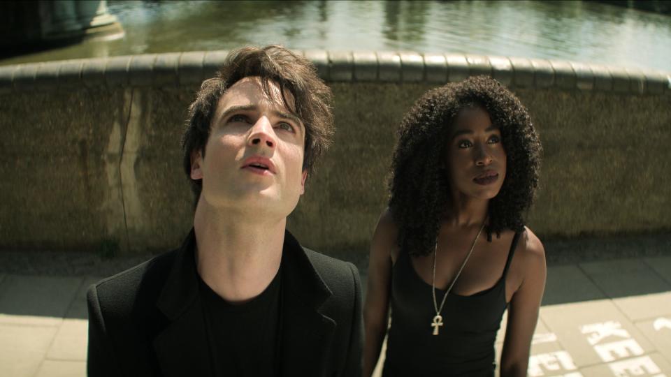 om Sturridge as Dream, Kirby Howell-Baptiste as Death in The Sandman