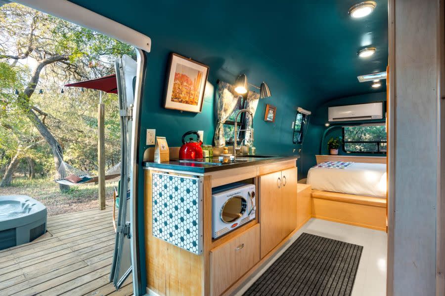 The Super Cute Retro Airstream short term rental located in Wimberley, Texas (Courtesy of Jennifer and Gregory)