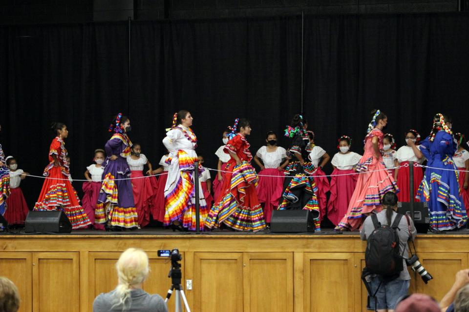 Dancers with Ballet Folklorico Sol Azteca perform at the Holland International Festival Saturday, Aug. 21, 2021.