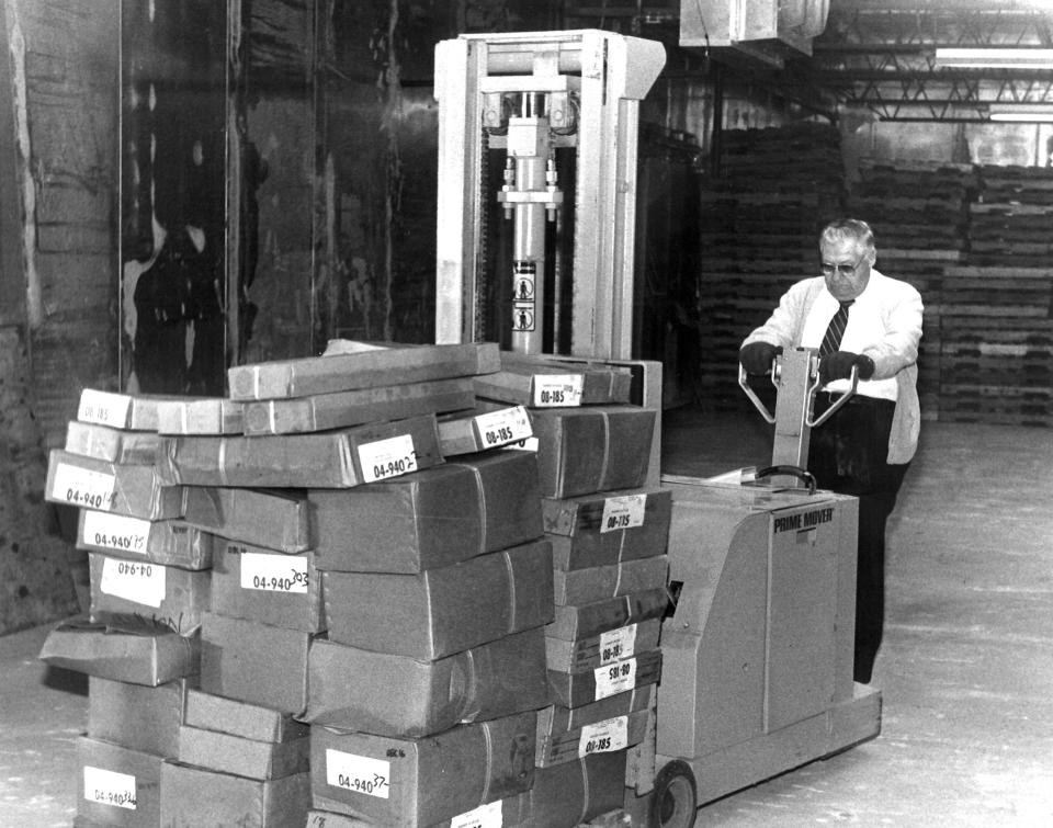 Sonny Hermann moves a pallet of food at when then was Food Bank of Abilene on Jan. 6, 1984. That was the opening day for the local food distribution effort.