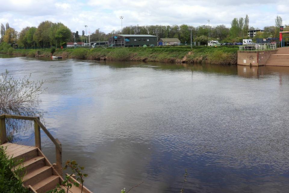 Hereford Times: Angling platforms on the river Wye in Hereford, looking across to the Sea Cadets' base 