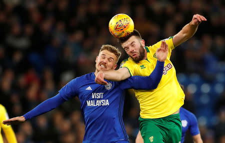 Soccer Football - Championship - Cardiff City vs Norwich City - Cardiff City Stadium, Cardiff, Britain - December 1, 2017 Cardiff's Danny Ward in action with Norwich's Grant Hanley Action Images/Andrew Boyers