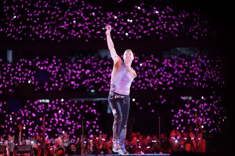 Chris Martin en la primera noche, de diez, de Coldplay en River Plate