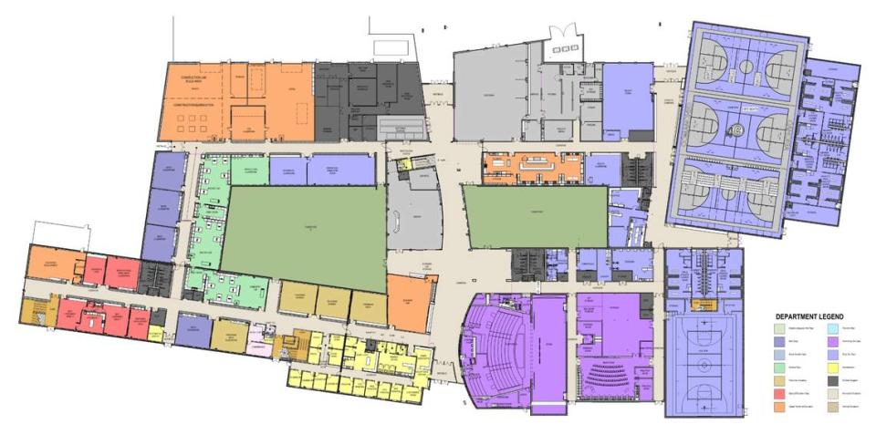 This floor plan shows the first floor of the new Cahokia High School.