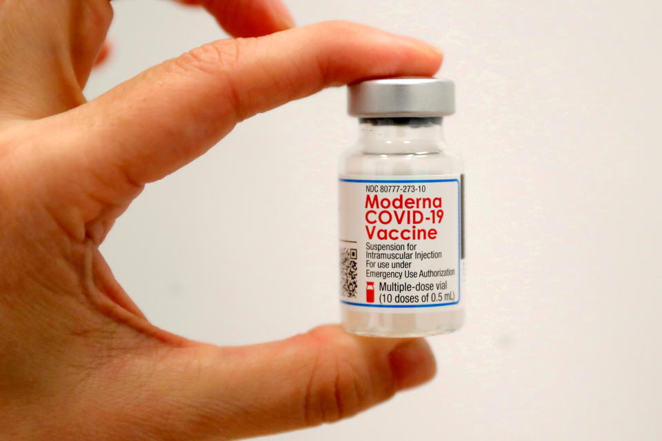 A vial of the Moderna COVID-19 vaccine
