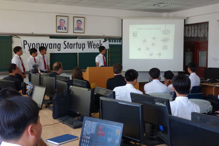 Students of Pyongyang University of Science and Technology (PUST) attend a class at PUST in Pyongyang, North Korea, in this undated picture provided by Yu-Taik Chon, president of Pyongyang University of Science and Technology (PUST) on June 18, 2018. Yu-Taik Chon/Handout via REUTERS