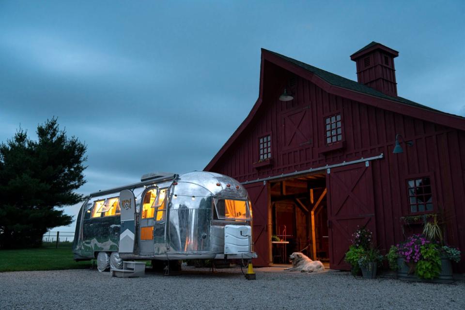 Restored 1965 Airstream taken by Heritage Farm Suri Alpacas