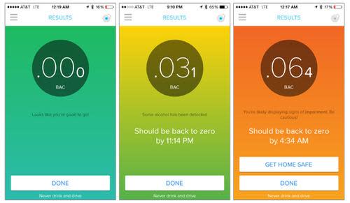 Breathometer app BAC readings