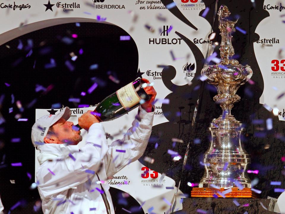 Larry Ellison sailing champagne celebration