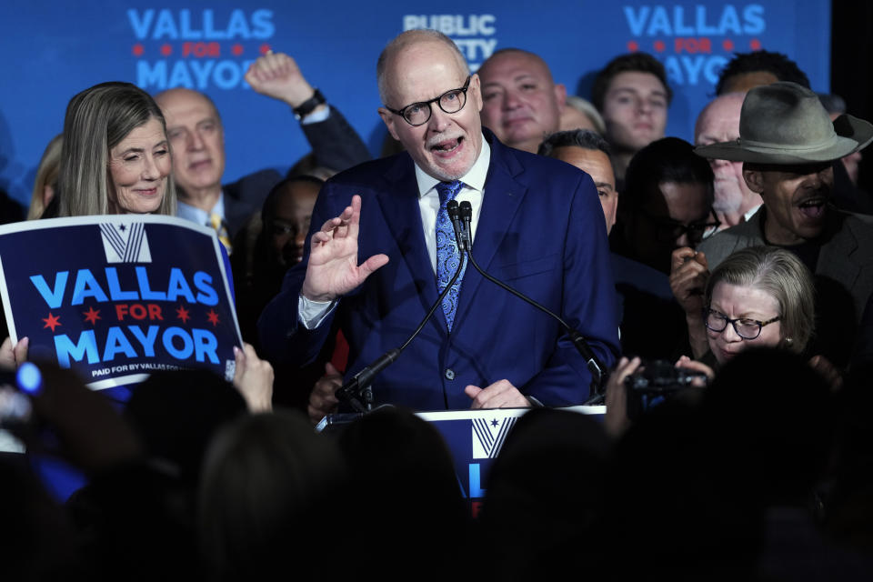 Chicago mayoral candidate Paul Vallas speaks at his election night event in Chicago, Tuesday, Feb. 28, 2023. Mayor Lori Lightfoot conceded defeat Tuesday night, ending her efforts for a second term and setting the stage for Cook County Commissioner Brandon Johnson to run against former Chicago Public Schools CEO Vallas for Chicago mayor. (AP Photo/Nam Y. Huh)