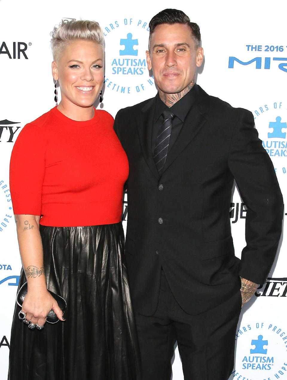 <p>Remember when Pink sang, “I guess I just lost my husband, I don’t know where he went,” in her song <i>So What</i>? Well, the truth is he didn’t go far. The singer and her retired BMX biker love married in 2006, split in 2008, and then decided to give their romance another try. “<a rel="nofollow noopener" href="http://people.com/celebrity/carey-hart-pink-are-rebuilding-their-relationship/" target="_blank" data-ylk="slk:We’re rebuilding;elm:context_link;itc:0;sec:content-canvas" class="link ">We’re rebuilding</a>,” Hart told <i>People</i> in April 2009. “Sometimes you have to take a couple of steps backwards to move forward.” And now they have to sweet kiddos. (Photo: JB Lacroix/WireImage) </p>