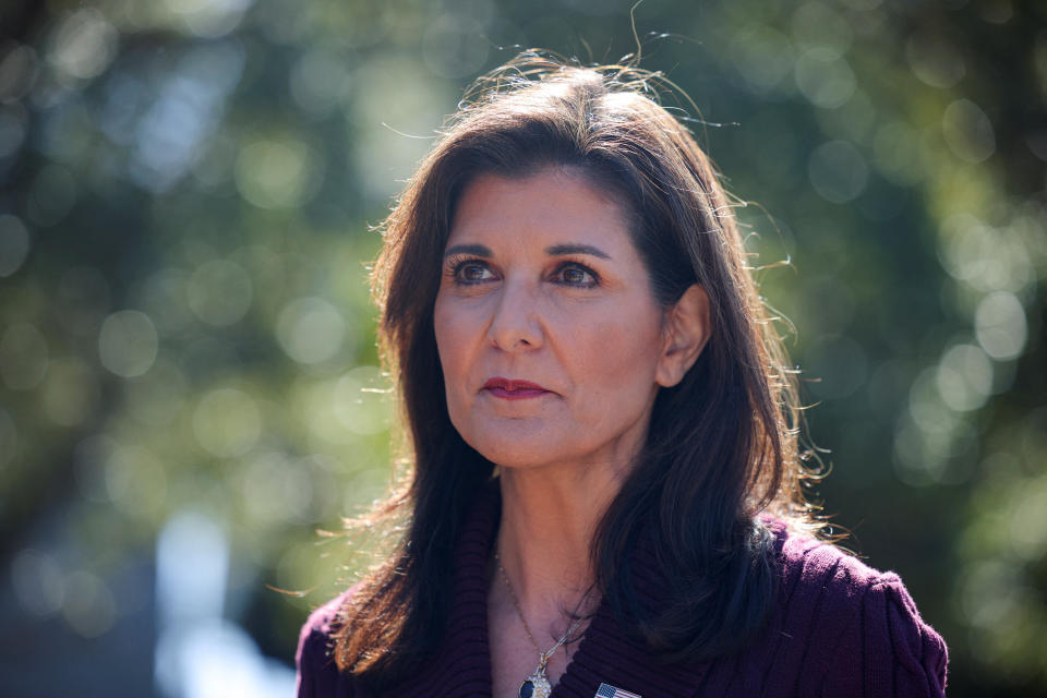 Republican presidential candidate and former U.S. Ambassador to the United Nations Nikki Haley looks on after casting her vote in the South Carolina Republican presidential primary election on Kiawah Island, South Carolina, U.S., February 24, 2024. REUTERS/Brian Snyder