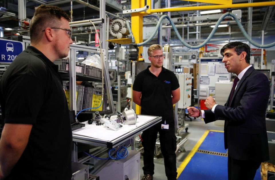 Chancellor of the exchequer Rishi Sunak during a visit to the Worcester Bosch factory in Worcester, England, on 9 July. Photo: Phil Noble/AFP via Getty Images