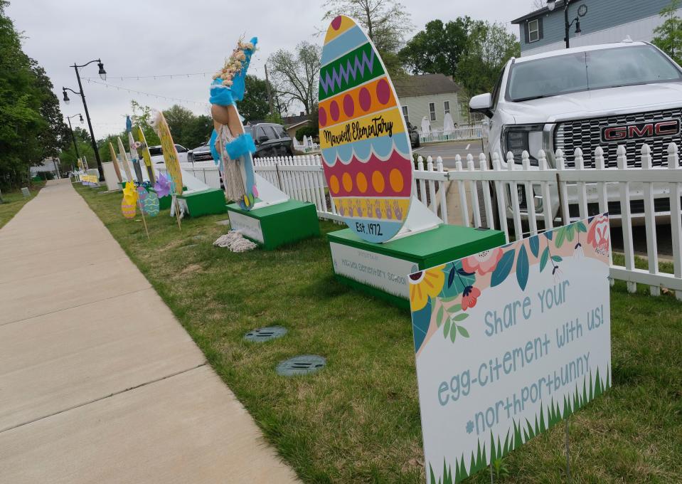 The Northport Bunny Trail, shown in this April 6, 2023 photo, features decorated Easter eggs from businesses and organizations around the area.