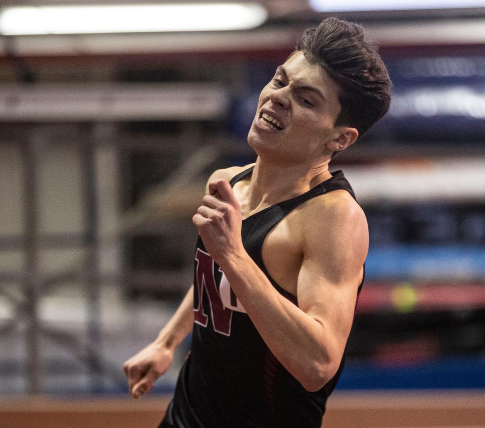 Matt Schutzbank of Nyack won the 1000 meter race during the Section 1 Class B track and field championships at The Armory in Manhattan Feb. 4, 2024.