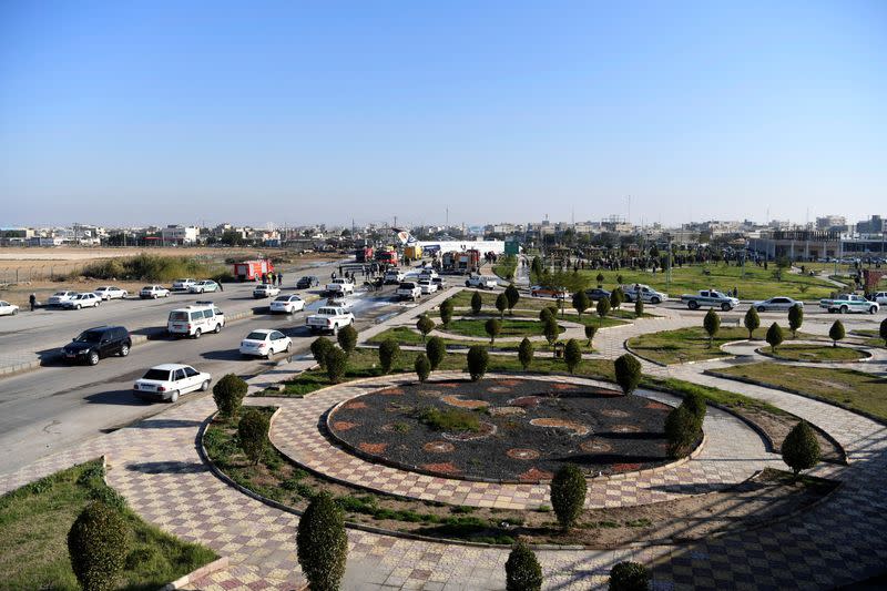 Iranian passenger plane is seen after sliding off the runway upon landing at Mahshahr airport