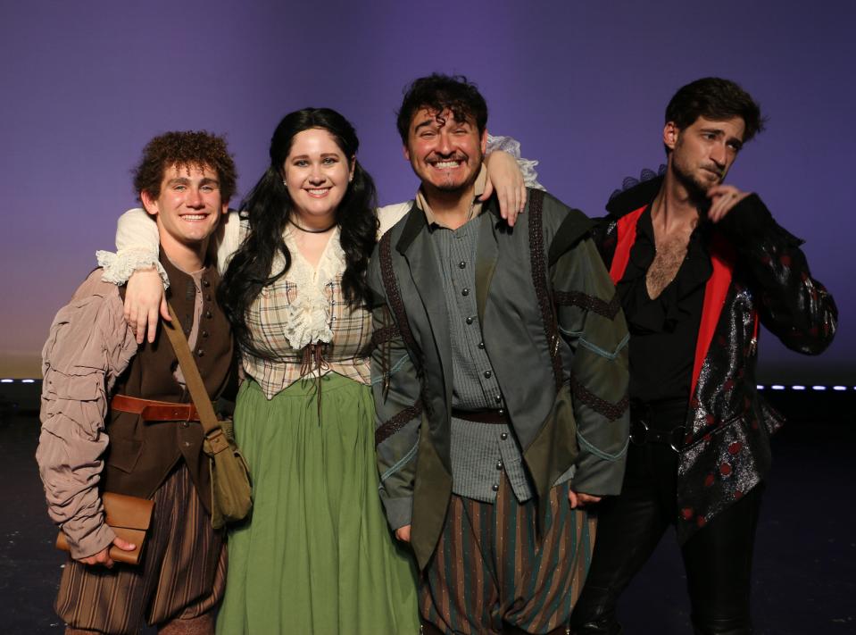 From left, Dylan Savaadra, Katie Voorhees, Alex Zickafoose and Dylan Lack star in the Manatee Players production of “Something Rotten.”
