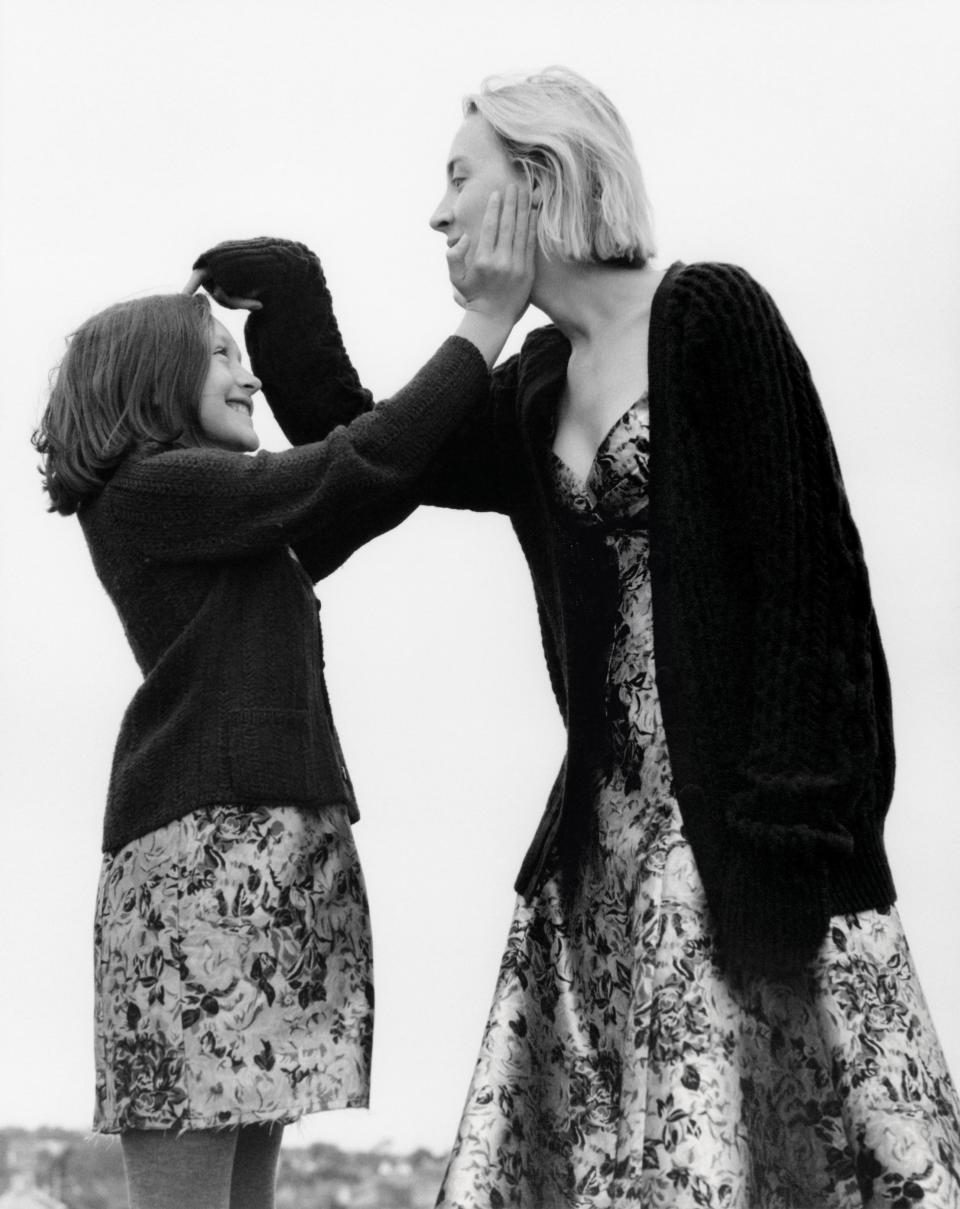 Ronan and her friend Katie, in matching jacquard frocks by Erdem. On Ronan: Erdem sweater. On Katie: French Toast sweater.